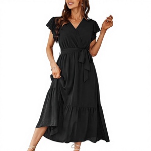 Vestido Maxi Bohemio Floral de Verano para Mujer, Manga Corta, Cuello en V Cruzado, con Volantes, Largo y Fluido, para Playa o Boda - Product Image 1