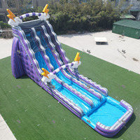 Tobogán Acuático Inflable Grande Directo de Fábrica, Tobogán Acuático Inflable Personalizado de Una o Dos Carriles con Piscina, para Negocios de Alquiler al Aire Libre