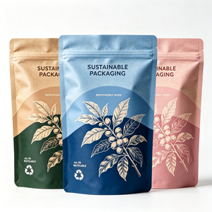 Bolsa de almacenamiento con cierre de cremallera de polietileno monofilamento con aspecto de papel kraft ecológico a prueba de humedad OEM para galletas orgánicas, frutas secas, dulces y refrigerios. - Product Image 4