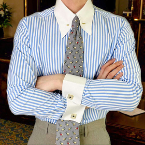 Camicie a righe da uomo di alta qualità personalizzate in fabbrica, in cotone traspirante con colletto a punta e polsini alla francese, stile formale. - Product Image 3