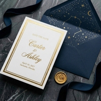 Ensemble de cartes d'invitation de mariage de luxe personnalisées avec dorure à chaud, cartes minimalistes « Save the Date », enveloppes doublées de dorure à chaud, papier cartonné artistique