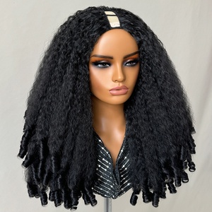 Peluca Afro Rizada Sintética Futura de Alta Calidad para Mujeres Negras, 20 Pulgadas, con Parte en U y Forma de V, Sin Pegamento, Peluca <span class=keywords><strong>Media</strong></span> con Clip en V - Product Image 1