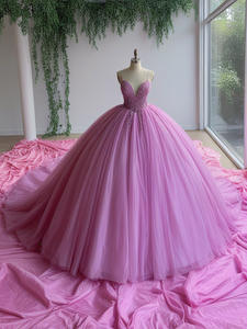 Vestido de Noche de Lujo LY-PD0240, Vestidos de Tul Coloridos con Cuentas y Volantes, Escote en V Sexy, Vestido de Graduación Colorido, Moderno y Clásico - Product Image 1