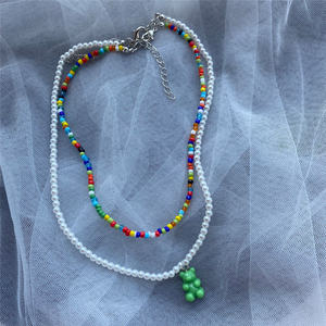 Wholesale Cute Delicate New Trendy Colorful Seed Bead Choker Cute Pearl Beaded With Resin <b>Gummy</b> <b>Bear</b> Charm Layered Necklace - Product Image 4