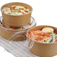Harga pabrik grosir 1500 ml 50 oz mangkuk kertas Kraft Biodegradable sekali pakai mangkuk Salad sekali pakai dengan tutup