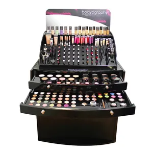 Cosmetic Display Rack Beauty Store Cosmetic Stand Floor Acrylic Lipstick Makeup Display Stand With Lights Shelf For Retail Shop