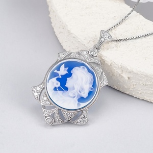 S925 argento Sterling Micro zircone agata blu fanciulla colomba della pace ciondolo di fascino per le donne gioielli di moda all'ingrosso - Product Image 5
