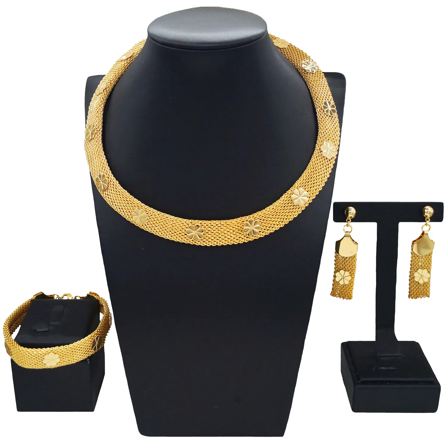 Zhuerrui простые золотые ювелирные наборы Изысканные цветы свадебное ожерелье комплект ювелирных изделий Модный женский костюм кулон DH2300619