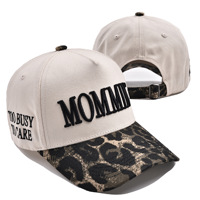 Gorras de Béisbol Personalizadas con Logotipo Bordado en Relieve 3D, de Algodón con Visera de Estampado de Leopardo, Estilo Trucker de 5 Paneles sin Marca con Cierre Snapback para Hombre