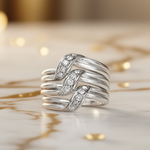 Anillo de Diamantes de Lujo en Oro Blanco y Cobre para Mujer, Corte Brillante Redondo, Diamantes Naturales Color D, Estilo Compromiso, Modelo H476 - Product Image 2