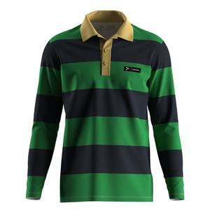 เสื้อโปโลผู้ชายทรงปกติ ผ้าโพลีเอสเตอร์ปิเก้ ลายทาง สำหรับกอล์ฟและรักบี้ ผ้ากันยับ - Product Image 1