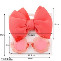 Wholesale Cheap Korea Solid Color Cute Kids Baby Girls Flower Sunglass and Big Bow Newborn Toddler Pink Headband Set
