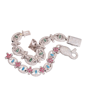 Collier en Argent Sterling 925 avec Moissanite Bleu-Vert, Bijoux Fantaisie, Pendentifs Œil Maléfique, Fleur et Croix, Chaîne à Maillons Infinis et Chaîne Maille Cubaine - Product Image 1