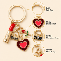 Porte-clés personnalisé en or pour femme, breloque cœur en émail rouge à lèvres et talon haut, pendentif de sac style Paris, cadeau pour elle