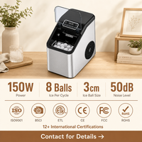 Máquina de Fazer Bolas de Gelo por Atacado, 8 Bolas por Ciclo, 15-25 Min, Aço Inoxidável 304, OEM ODM CKD SKD, Logotipo Personalizado para Distribuidores e Marcas
