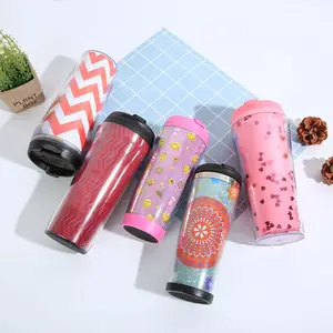 Wholesale Designer Reusable Plastic Cup Glitter Shining Plastic Cup Double Wall