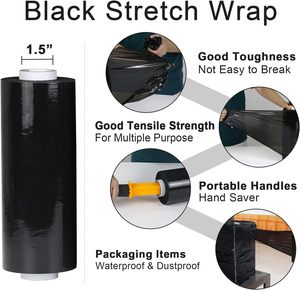 10" Black Stretch Wrap 950ft Stretch Cling Durable Adhering <b>Packing</b> <b>Moving</b> Packaging Heavy Duty Shrink Film Stretch Wrap - Product Image 3