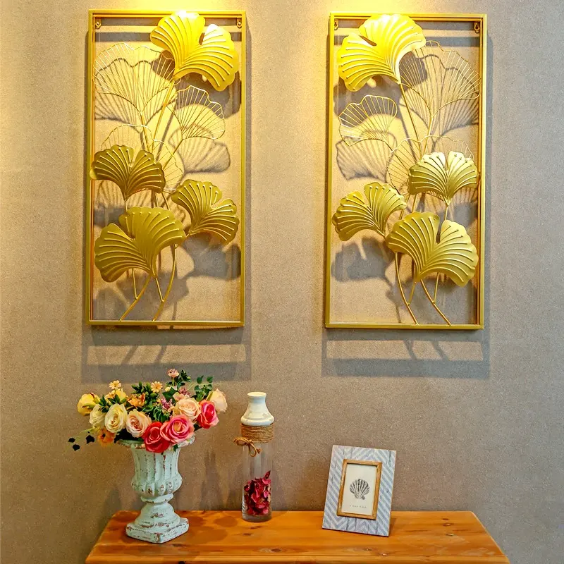 Gold wall decorations for home art Display Lobby House Bedroom And Living Room Frame Art Hanging Flower Metal Home Wall Decor