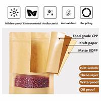 Kraftpapier zakje met transparant venster, hersluitbaar met zip sluiting, voor noten, gedroogd fruit, snacks, biologisch afbreekbare verpakking