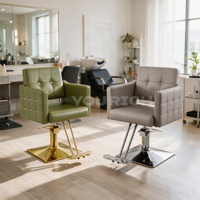 Fauteuil de Barbier Portable au Design Moderne en Cuir PU Gris, Rotation à 360°, Base Carrée, Pompe Hydraulique Professionnelle pour Salon de Coiffure et Institut de Beauté