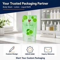 Pochette souple verticale de 200 ml (6,76 fl oz) avec bec verseur et trou de suspension, en OPP/NY/PE de 160 microns, finition mate, imperméable, pour gel douche, disponible en vert/rouge/blanc