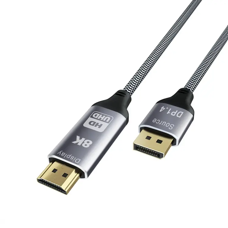 Kecepatan tinggi UHD 8K 30HZ 4K 120HZ glod berlapis 6ft 1.8m Port tampilan Displayport DP1.4 ke kabel adaptor HDMI