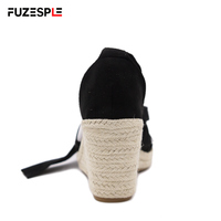 Sandales compensées à talon haut de 9 cm pour femmes, taille 43, à lacets, style espadrilles, chaussures et sandales pour femmes