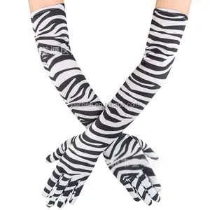 Classic Volwassen Grootte 22 "Lengte Zebra Spandex Handschoenen