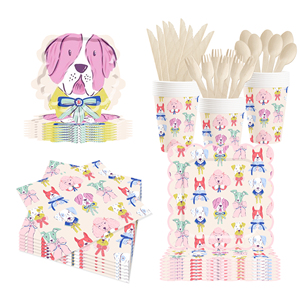 DAMAI - Juego de Vajilla Desechable con Diseño de Perros, Platos, Vasos y Servilletas de Papel para Fiestas Infantiles - Product Image 2