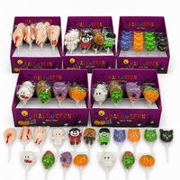 Halloween griezelige schedelvormige harde lolly's met spookpatroon, harde zoete feestelijke traktatie lolly voor kinderen