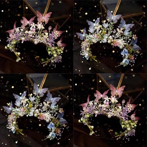 Bandeau de cheveux papillon fait à la main de style coréen pour enfants diadème de fleur de dentelle douce pleine perle bandeau de mariage feuille de perle blanche - Product Image 1