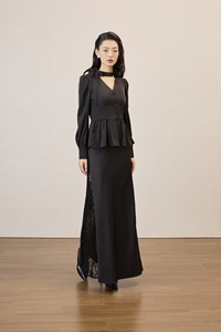 Chemise en soie de qualité supérieure avec motif d'orchidée, col en V élégant/féminin avec nœud décoratif ORCHID BLOOM - KA55 - Product Image 5