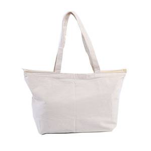 Custom logo printed 10oz canvas cotton <b>tote</b> shopping <b>bag</b> with <b>zipper</b> - Product Image 1