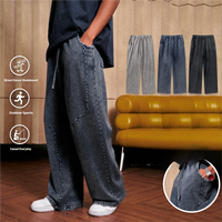 Pantalon de jogging streetwear d'été 330g, coupe fluide, effet patine soleil, jambe large, en coton uni