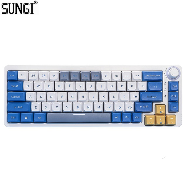 Real Mechanical Keyboard With RGB Backlight Knob 68 Keys Rechargeable Wireless BT 60% Gaming Keyboard for Gaming