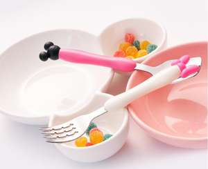 Enfants cuillère à soupe enfants fourchette ensemble bébé alimentation en acier inoxydable manger couverts bébé formation Spork dessin animé <span class=keywords><strong>Minnie</strong></span> - Product Image 6