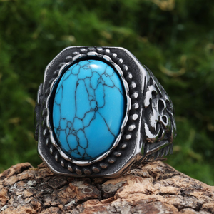 Anillo Retro de Acero Inoxidable con Diseño Turquesa para Hombre, Joyería de Calavera, Piedras Naturales Gruesas, Accesorio de Anillo de Piedras Preciosas Vintage - Product Image 2