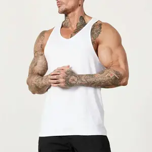 YIJIN workout tank tops with high-quality 100 organic cotton plain white gym athletic running training wear bodybuilding tank tops men