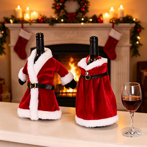 Ensemble de décoration de Noël pour bouteilles de vin rouge, nouveau design créatif, robe de Noël en velours doré pour décorer les bouteilles de vin - Product Image 3