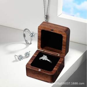 Caja de Joyería de Madera de Nogal Negro, Caja Cuadrada con Tapa Abatible para Anillos, Estuche de Regalo para Propuesta de Matrimonio, Diseño Retro de Color Sólido - Product Image 2