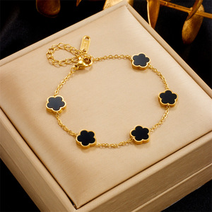 Mode baja tahan karat gelang semanggi lima-daun 13MM bersisi ganda gelang berlapis emas 18K tidak pudar berlapis emas - Product Image 6