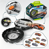 Ensemble de voitures de course miniatures à rétrofriction en forme de pneu avec lanceur et rangement, véhicule de course portable à catapulte, jouet éducatif, cadeau pour garçons