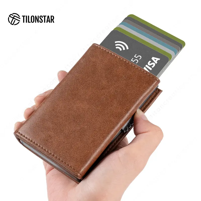Amazon Hot Sale Card Case Genuine Leather Card Holder Wallet Rfid Blocking Wallet Credit Card Holder Aluminum Wallet