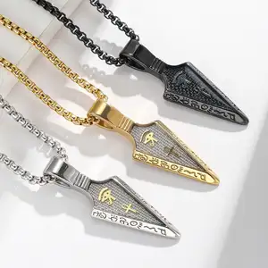 Egyptian Cross Symbol 2 Tones Stainless Steel Eye Of Horus Necklace Arrow Pendant Carbon Fiber Necklace