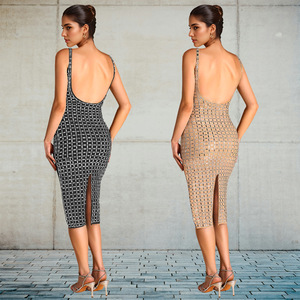 Abito Midi da donna alla moda con Logo personalizzato abito Sexy senza maniche nero nudo senza schienale estivo transfrontaliero - Product Image 2