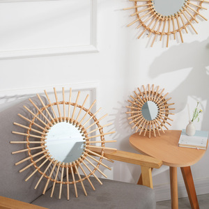 <span class=keywords><strong>Espejo</strong></span> de ratán de pared de decoración de oro moderno hecho a mano grande para baño sala de estar dormitorio - Product Image 6