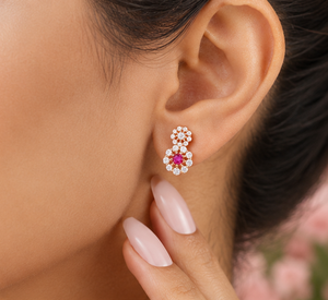 Boucles d'oreilles en argent sterling 925 plaqué or rose avec grappe de fleurs et zircone cubique |   Bijoux tendance pour femmes - Product Image 2