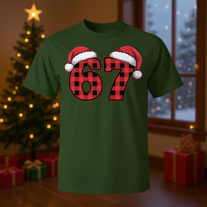 T-shirt de Noël à carreaux rouge et noir 67, design festif, taille adulte - Product Image 3