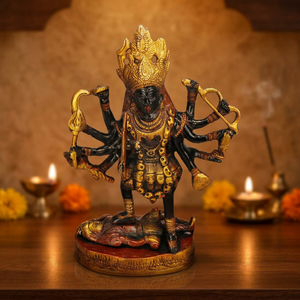 Statue artisanale en laiton de la déesse Kaali Maa Mahakali, design Art Déco Shabby Chic pour la décoration de bureau et de maison, idéale pour les festivités de Diwali - Product Image 5