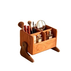 Solid Wood Cosmetic Organizer With Drawers <b>Makeup</b> Storage Rack Desktop Vanity Holder For Lipstick Brush Eyeshadow - Product Image 2
